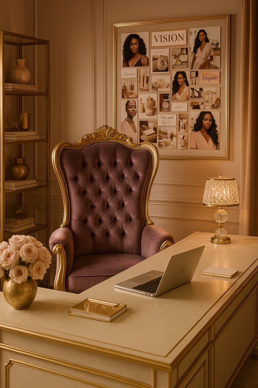 Editorial payment-first workspace with invoice, phone, and desk objects